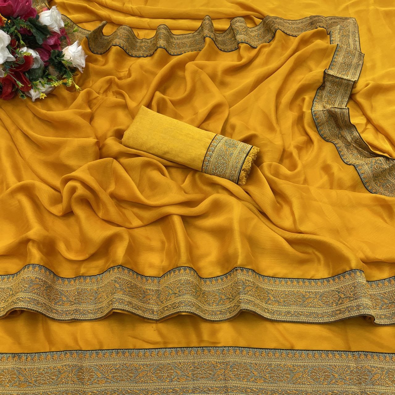 Lc 79 Jacquard Lace Border Heavy Chiffon Sarees Wholesale Shop In Surat 